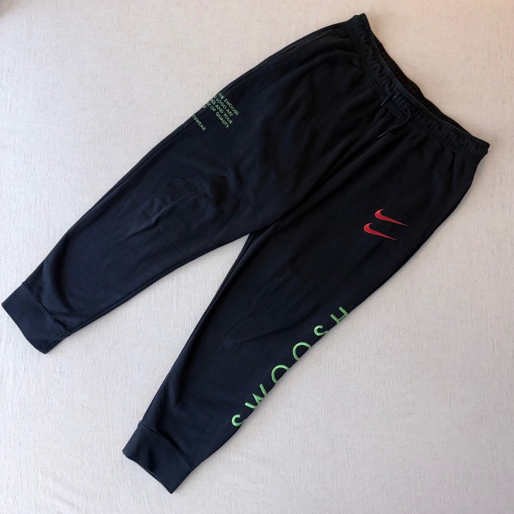 Nike Sportswear Double Swoosh Joggers Mens Large Black Neon Green Red Sweatpants
